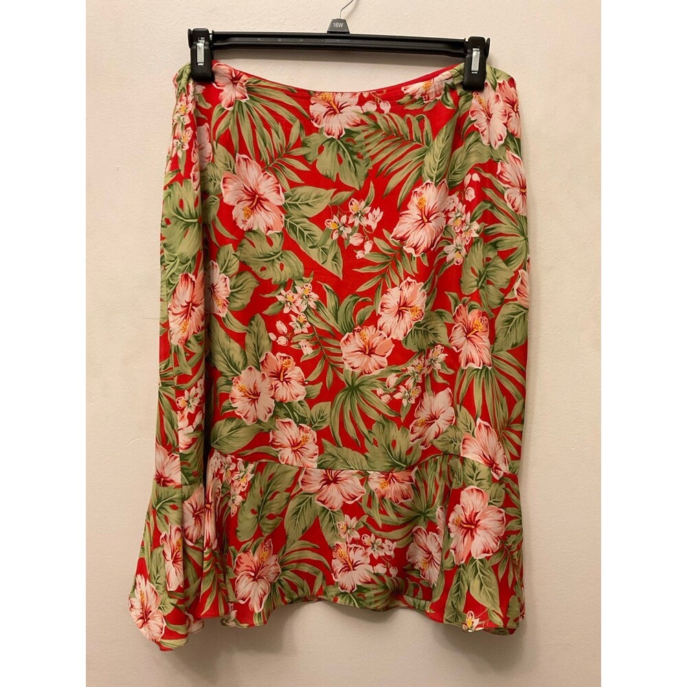Womens Jones New York Signature Skirt 100% Silk Floral Tropical Size 14W